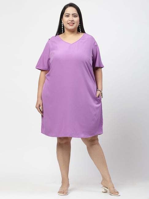 Melon by PlusS Plus Size Lavender Regular Fit A Line Dress