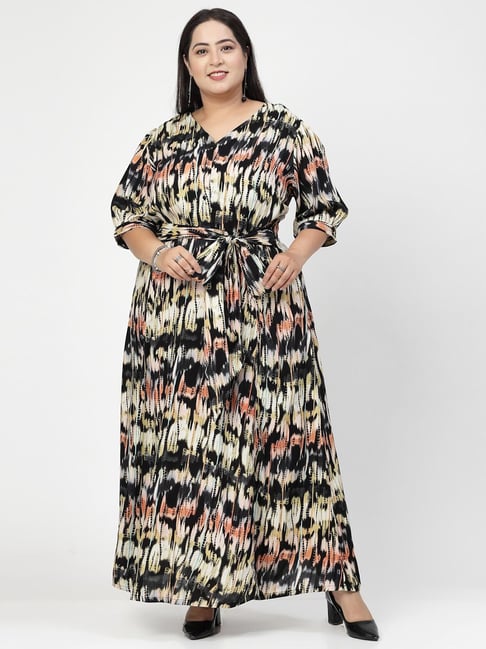 Melon by PlusS Plus Size Black Yellow Printed Maxi Dress