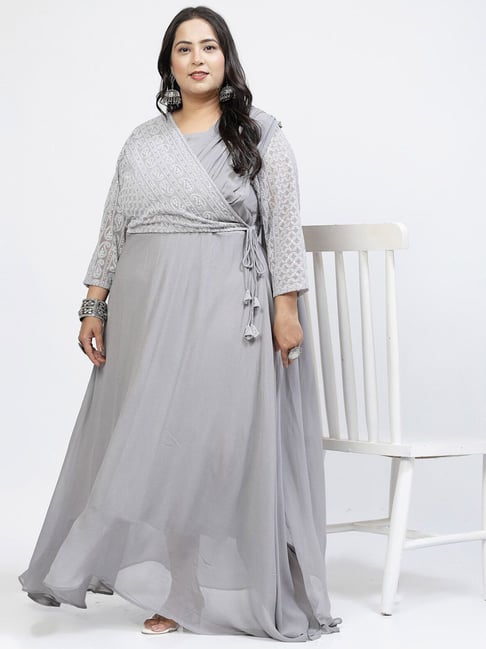 Buy Melon by PlusS Plus Size Grey Embroidered Maxi Dress for Women Online @  Tata CLiQ