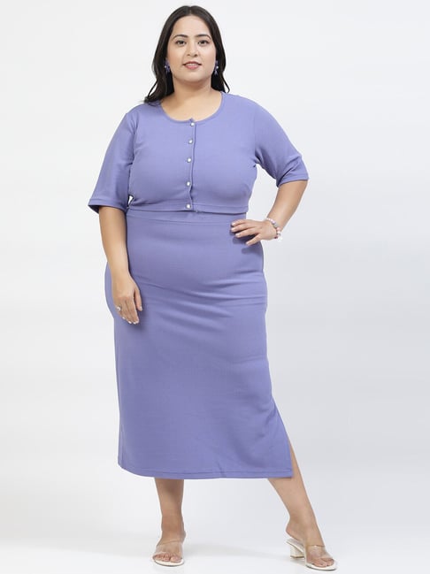 Melon by PlusS Plus Size Lavender Regular Fit Midi Dress