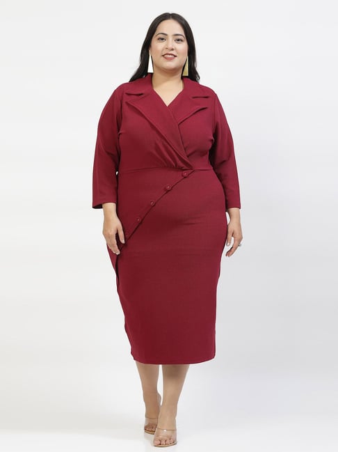 Melon by PlusS Burgundy Regular Fit Midi Dress