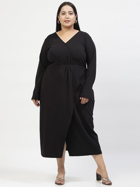 Melon by PlusS Plus Size Black Regular Fit Midi Dress - Main Image