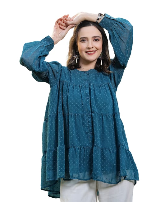 Melon by PlusS Teal Self Design Top