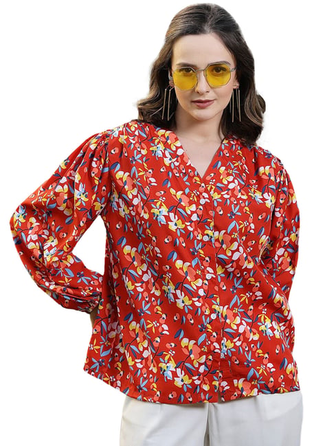 Melon by PlusS Red Floral Print Top