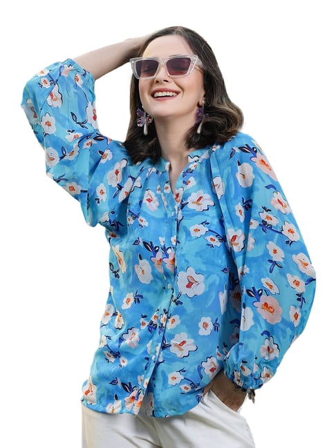 Melon by PlusS Blue & White Floral Print Top