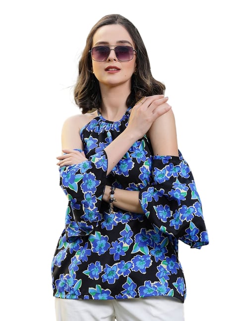 Melon by PlusS Blue & Black Floral Print Top