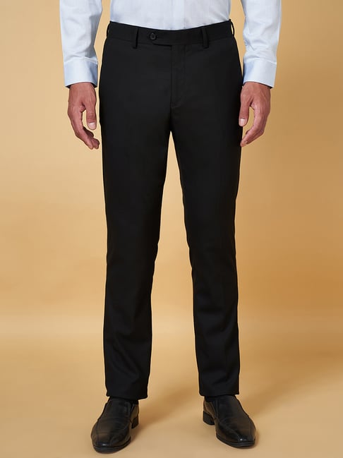 Byford by Pantaloons Jet Black Slim Fit Flat Front Trousers-picture-16