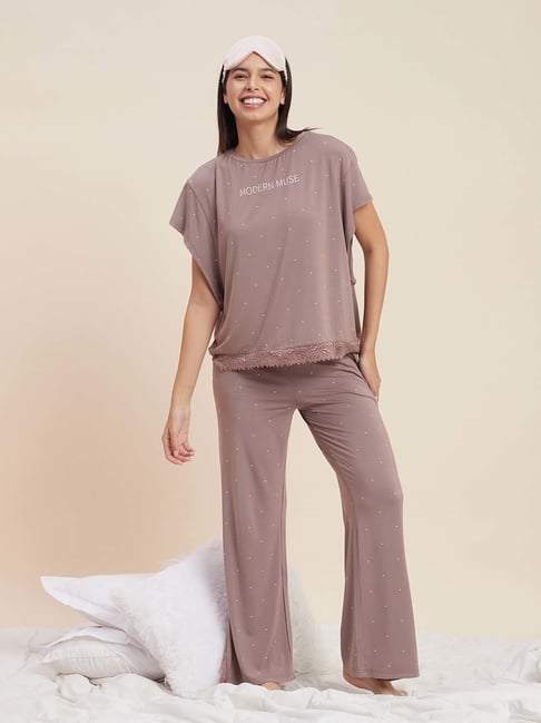 Sweet Dreams Beige Polka Dots T-Shirt Pyjama Set