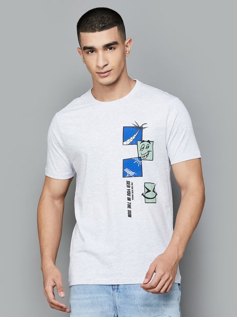 Fame Forever by Lifestyle Grey Melange Regular Fit Crew T-Shirt