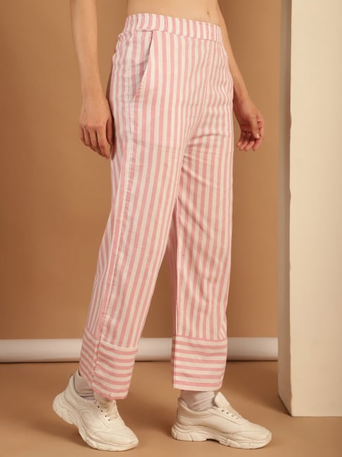 NEUDIS Pink & White Cotton Stripes Trousers-picture-21