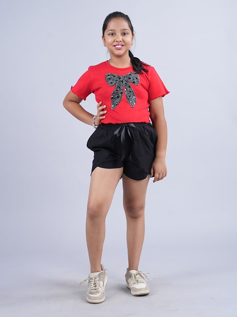 Buy Kiddopanti Kids Red Black Crop Top with Shorts for Girls