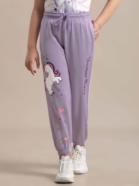 Kidsville Purple Cotton Printed Joggers