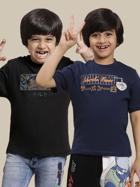 Kidsville Black & Navy Cotton Printed T-Shirt-picture-25