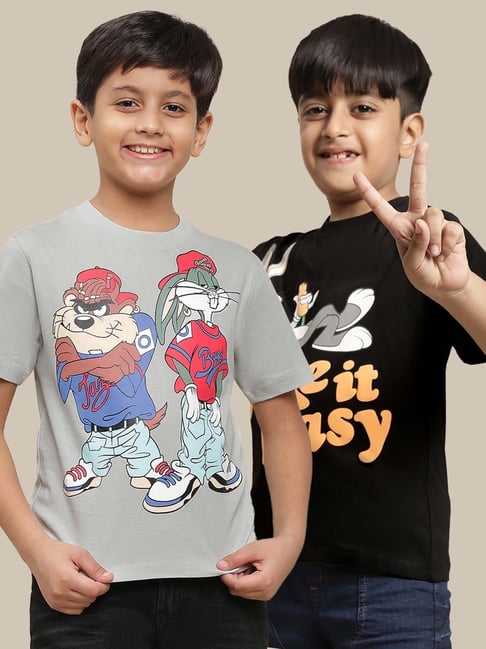 Kidsville Black & Grey Cotton Printed T-Shirt-picture-24