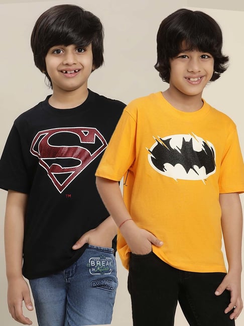 Kidsville Yellow & Black Cotton Printed T-Shirt-picture-38