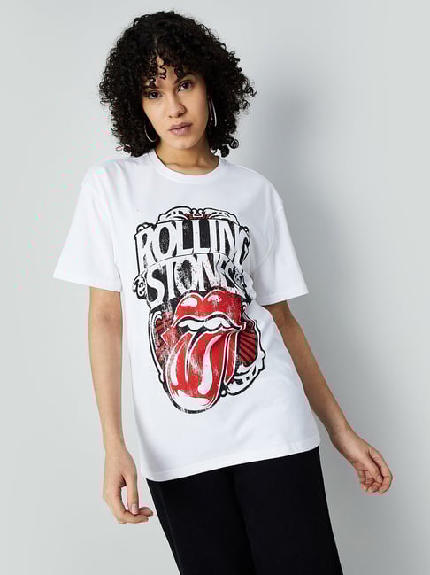 Buy Ginger by Lifestyle White Cotton Graphic Print T-Shirt for