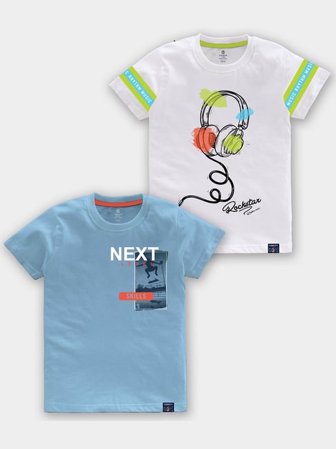 Codez Kids Sky Blue & White Printed T-Shirt (Pack Of 2)-picture-43