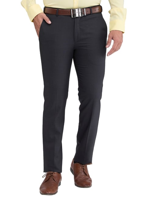 Park Avenue Grey Super Slim Fit Checks Trousers-picture-48