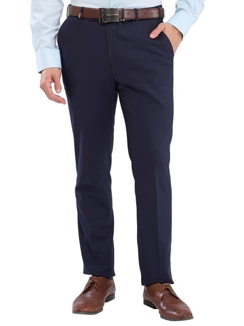 Park Avenue Blue Super Slim Fit Checks Trousers-picture-15