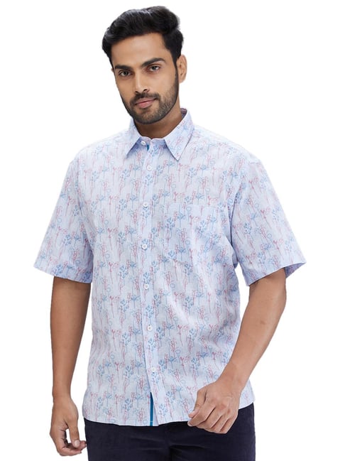 Colorplus Blue Cotton Linen Comfort Fit Printed Shirt-picture-42