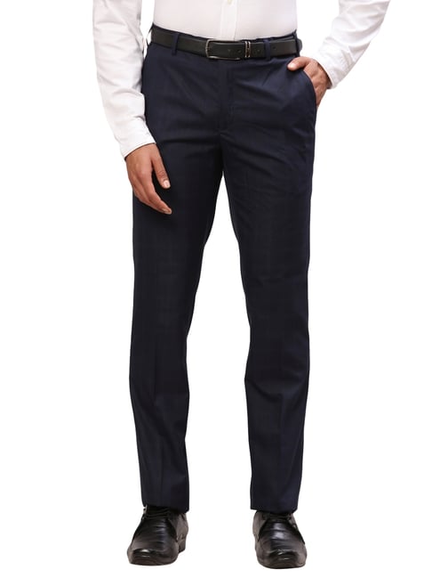 Raymond Blue Slim Fit Checks Trousers-picture-37