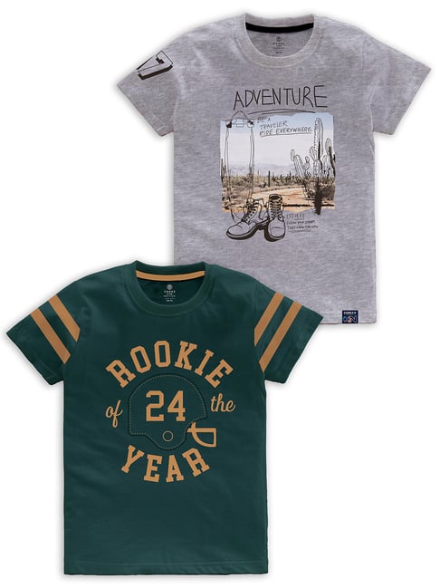 Codez Kids Green & Grey Melange Printed T-Shirt (Pack Of 2)-picture-27