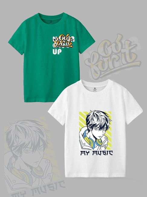 Codez Kids White & Green Printed T-Shirt (Pack Of 2)-picture-21