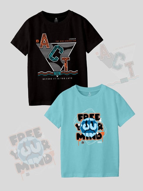 Codez Kids Black & Blue Printed T-Shirt (Pack Of 2)-picture-46