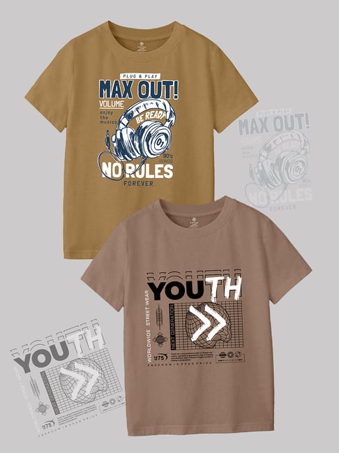 Codez Kids Brown Printed T-Shirt (Pack Of 2)-picture-29