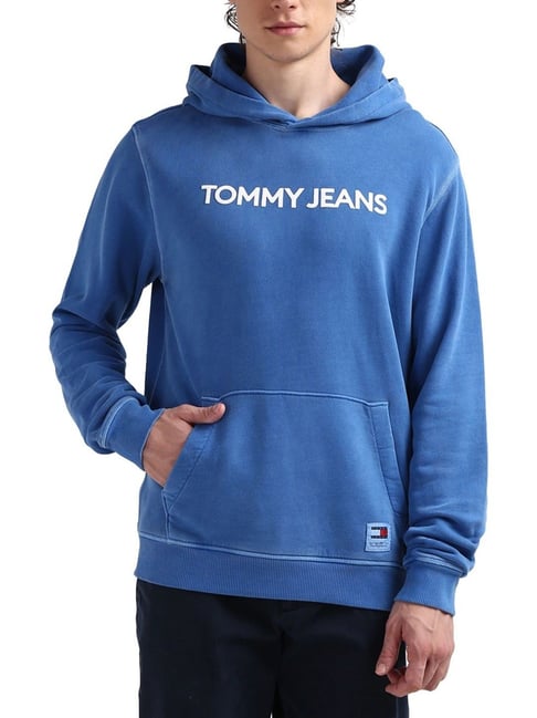 Buy Tommy Hilfiger Blue Logo Regular Fit Hoodie for Mens Online
