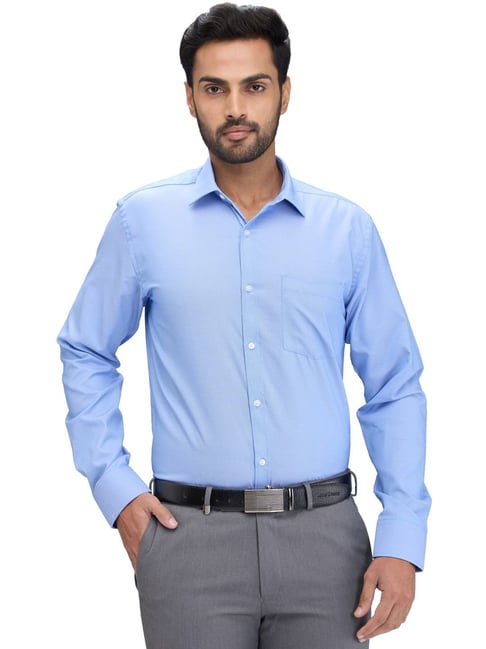 Park Avenue Blue Slim Fit Texture Shirt-picture-12
