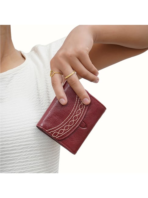 Hidesign SAHARA Red Embroidered Bi-Fold Wallet For Women