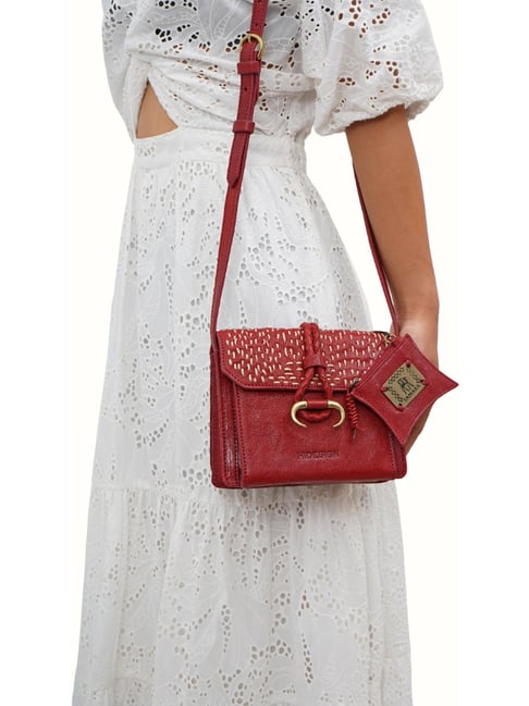 Hidesign SAHARA Red Embroidered Small Sling Handbag