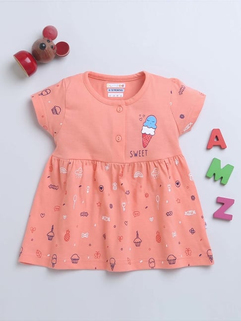 Bumzee Kids Coral Cotton Printed Frock