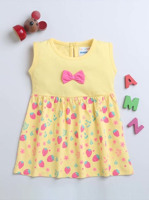 Bumzee Kids Yellow & Pink Cotton Printed Frock