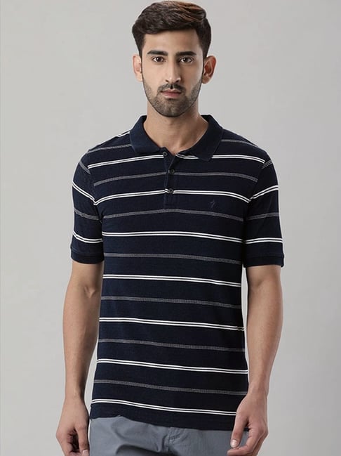 Indian Terrain Striped Polo T Shirts Online Indian Terrain Indigo