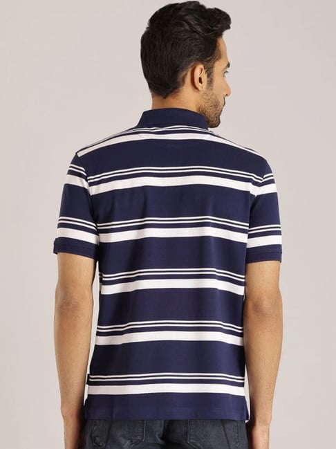 Indian Terrain Peacoat Regular Fit Striped Polo T Shirt