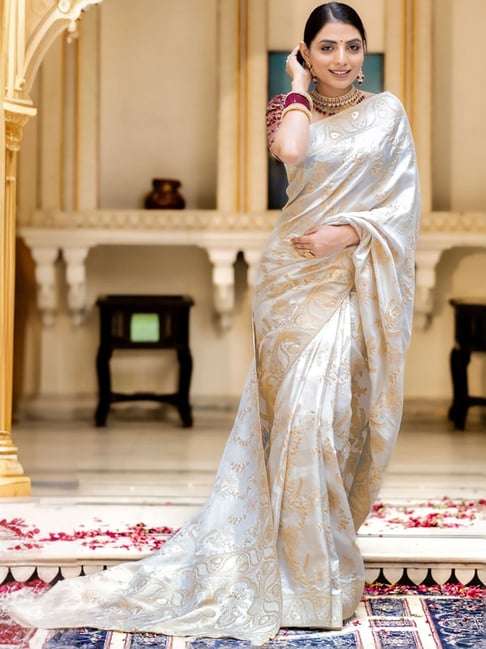 Anjaneya Sarees Off-White Silk Woven Saree With Unstitched Blouse-picture-16