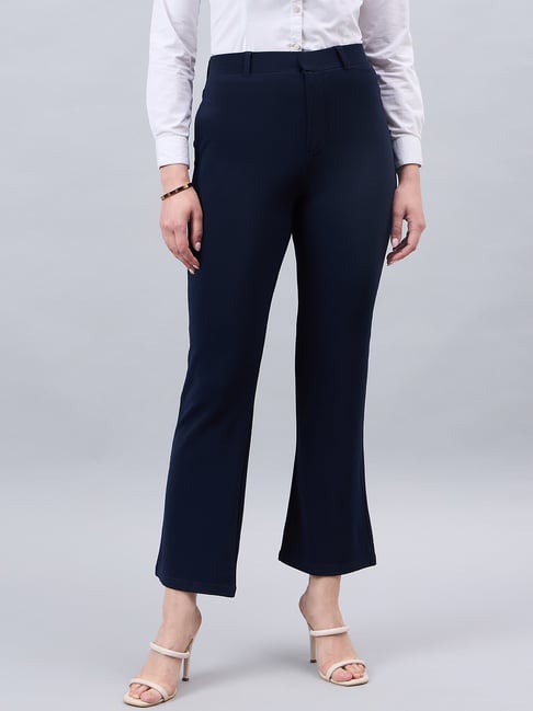 Style Quotient Navy Polyester Flared Fit Trousers-picture-15