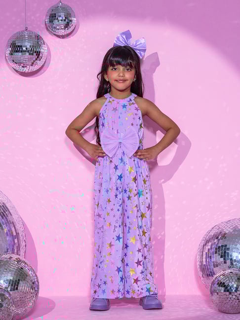 Lil Drama Kids Purple Printed Jumpsuit