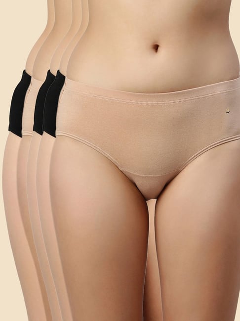 Enamor Jet Black & Nude Hipster Panty - Pack of 5