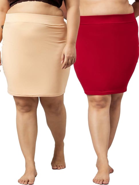 Secrets By ZeroKaata Maroon Beige Plain Skirt Shapewear Pack