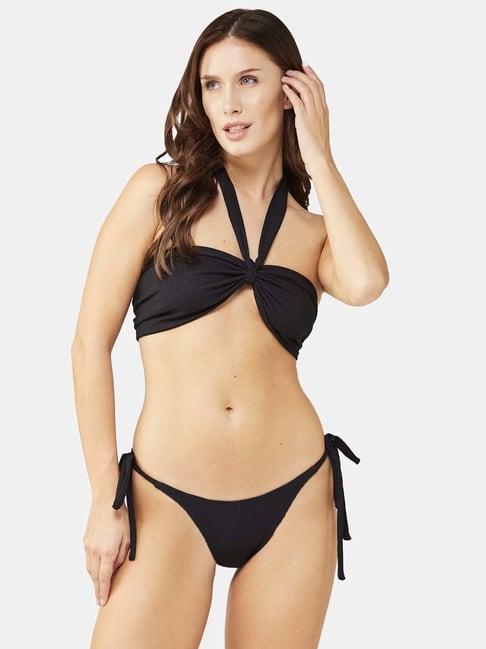 Secrets By ZeroKaata Black Plain Swimwear Bra Panty Set