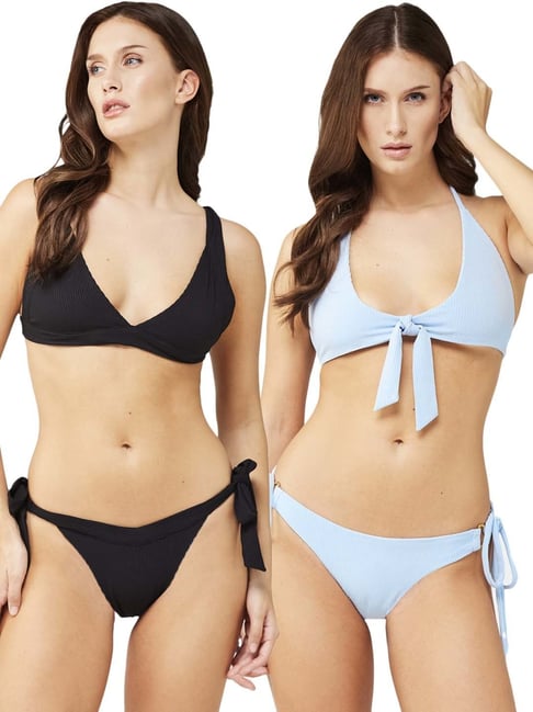 Buy Secrets By ZeroKaata Black & Blue Swimwear Bra Panty - Pack Of