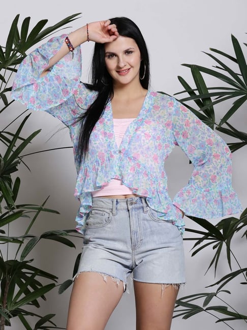 Sera Blue Floral Print Shrug