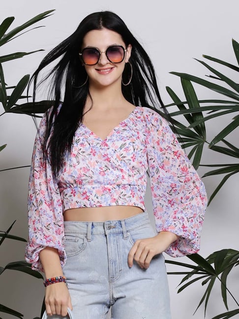 Sera White Floral Print Crop Top