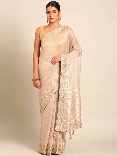 Mohey Fawn Beige Embroidered Saree with Unstitched Blouse-picture-34