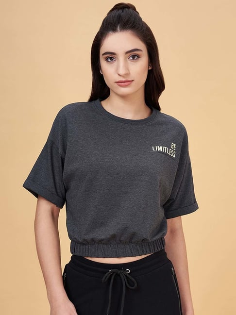Ajile by Pantaloons Grey Cotton Printed Sports Crop T-Shirt-picture-30