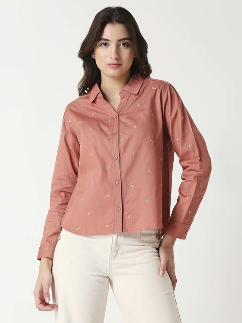 Remanika Peach Cotton Embroidered Shirt-picture-12