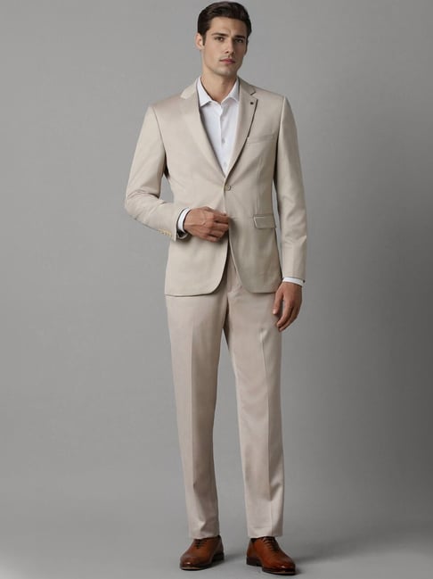 Buy Men Beige Slim Fit Solid Formal Two Piece Suit for Mens Online